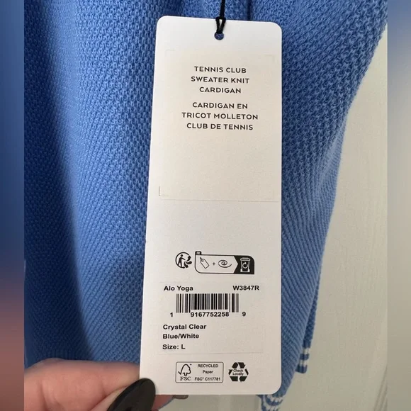 Women’s ALO Yoga Tennis Club Knit Cardigan in “Crystal Clear Blue/ White” Sz L 💙 - Picture 8 of 9